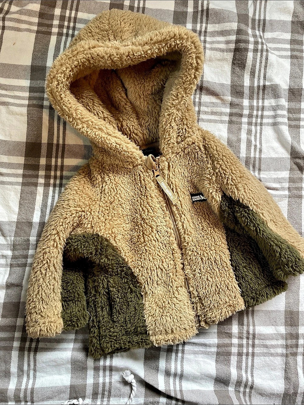 Eddie Bauer Fleece Hooded Jacket Brown & Green Boys 6-8 month
